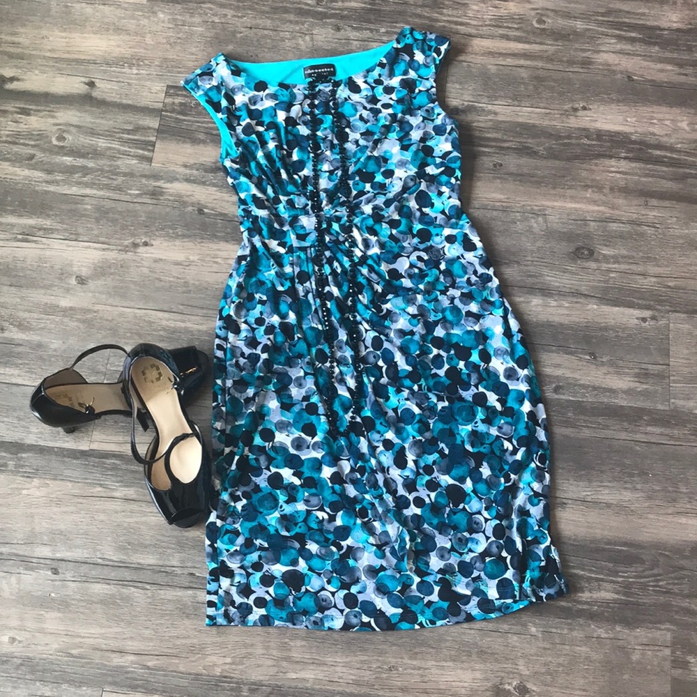 A fitted multi-colored dress